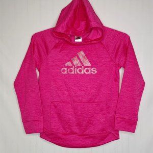 Adidas Hoodie Youth Large 14 Pink Shimmer Thumbholes Pullover Sweatshirt